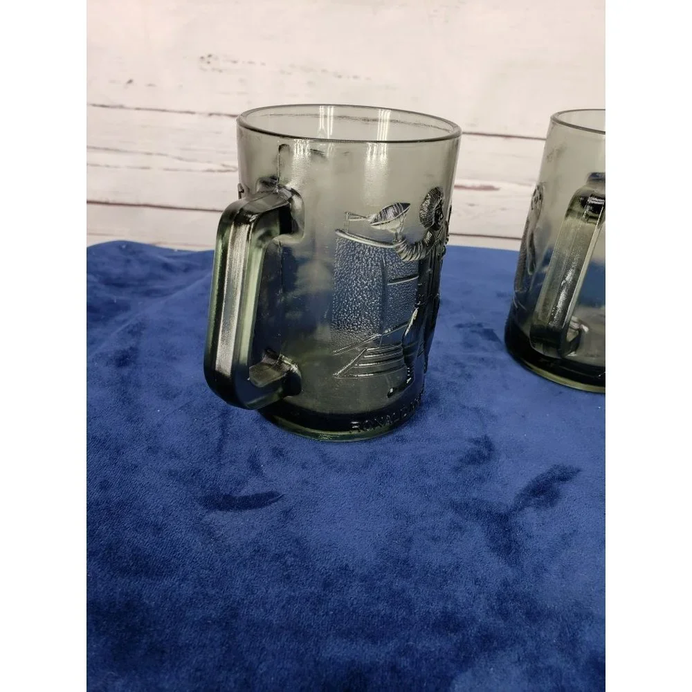 McDonald's Vintage 1970's Gray‎ Smoke Glass Mug Cup Basketball Grimace Ronald